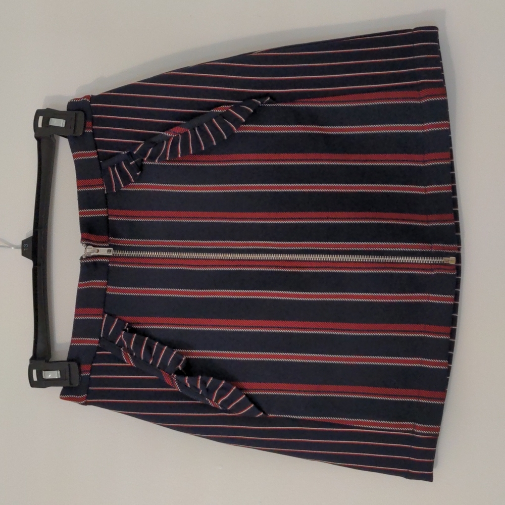 Navy and Burgundy Stripped Mini Skirt